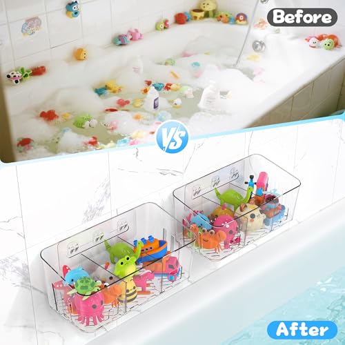 Lysam Wall-Mounted Bath Toy Storage Organizer (2 Pack) - Quick-Dry Bin