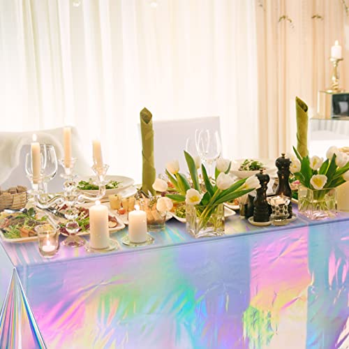 4-Pack Iridescent Holographic Plastic Tablecloths (54 x 108 in)