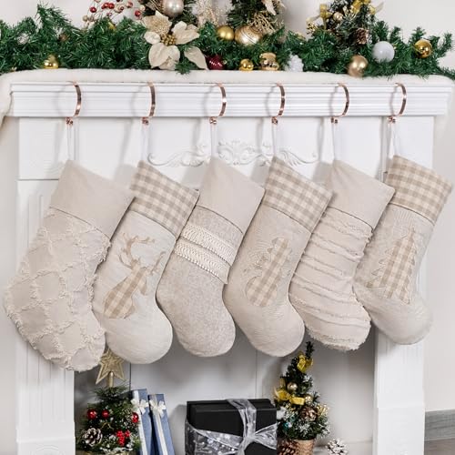 GEX Christmas Stockings Plaid Boho 6 Pack 20 Inch Holiday Decor