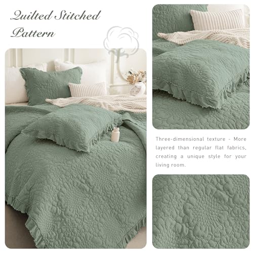 Sanracie Oversized King Bedspread Set 128"x120" - Cotton Stonewashed Quilt