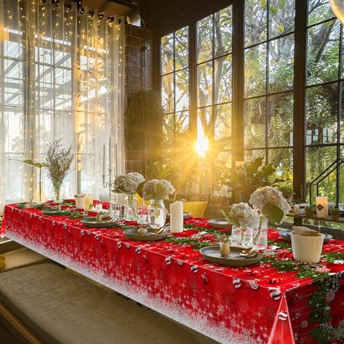 6Pcs Red Candy Tablecloth Decorations 54x108in Christmas Snowflake Plastic