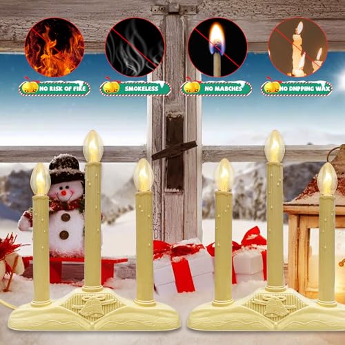 Romasaty Ivory 3 Lights Electric Window Candles, 3 C7 Clear Bulbs, Plug-In Christmas Candle Lamps