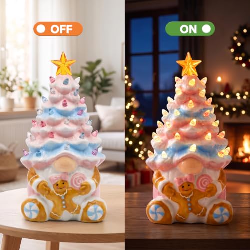 KnomeKo Pink & Blue Gingerbread Christmas Gnome Tree with Timer Lights