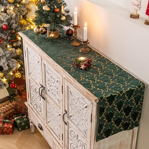 AQOTHES Green Tree Sequin Christmas Table Runner 13x72 Inches