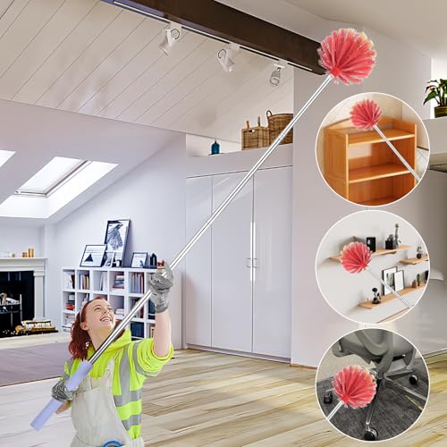 Cobweb Duster with Extension Pole - 59-Inch Extendable Spider Web Brush