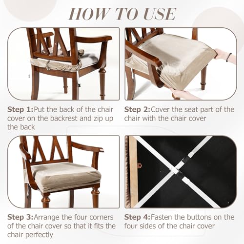 Large Dining Chair Seat Covers with Armrests - 2 Pack, Taupe