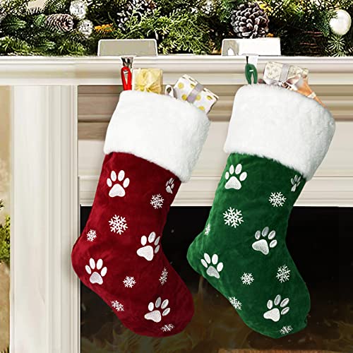 18-Inch Burlap Christmas Stockings with Plush Cuff, 2-Pack Holiday Decor