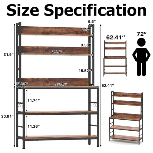 5-Tier Industrial Bakers Rack with Storage Shelves and Hooks