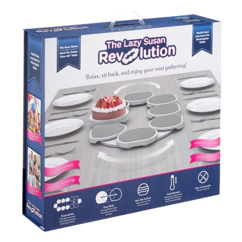 Light Gray Expandable Lazy Susan Turntable for Rectangular & Oblong Tables - Patented Design