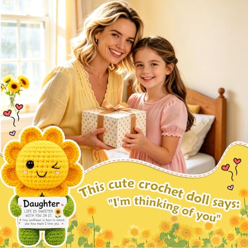 Crochet Sunflower Keepsake Doll - Heartfelt Daughter Gift from Mom & Dad