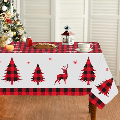 Staraise 3Pcs Red & Black Buffalo Plaid Christmas Tablecloths 51.2x86.6in Disposable Waterproof