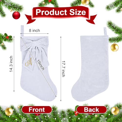 Lamthy 19-Inch White Velvet Christmas Stocking with Elegant Bow - Monogram K