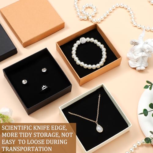 Tenceur 100 Pcs Christmas Jewelry Gift Box Set, 3.5 x 3.5 x 1.2 in, Brown/Black/White