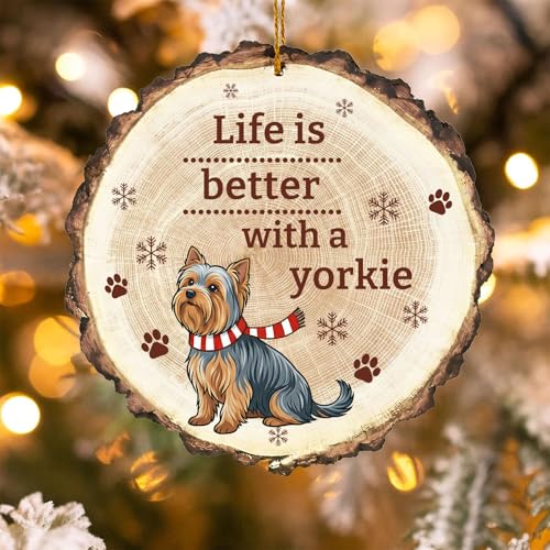 Yorkie Dog Wooden Christmas Ornament - Pet Lover Holiday Decor Gift