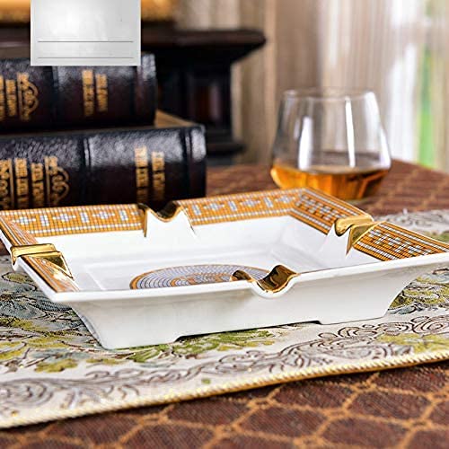 Ceramic Cigar Ashtray for 4 Cigars, 8-Inch Square Decorative Ash Tray