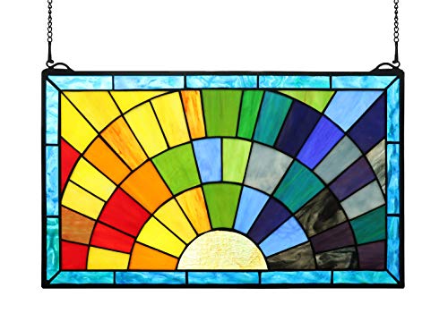 20 Inch Handmade Tiffany Stained Glass Window Panel - Rays of Sunshine Design