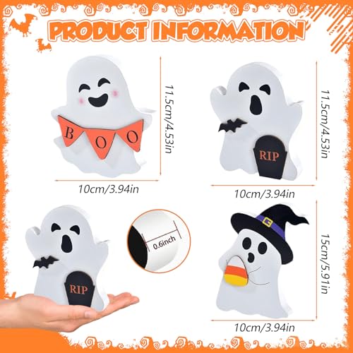 3-Piece Wooden Halloween Ghost Tiered Tray Decor Set for Table Display