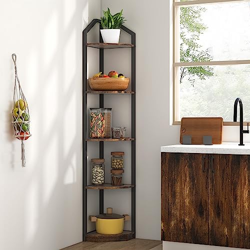 5-Tier Industrial Corner Bookshelf, 70-Inch Tall Storage Display Stand