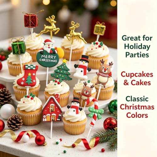 15-Piece Christmas Cake Topper Set – Festive Holiday Decorations for Cakes & Cupcakes