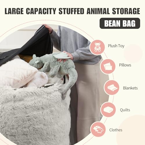 5FT Faux Fur Bean Bag Chair Cover - Waterproof Storage Beanbag for Adults