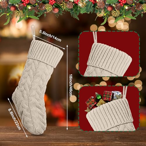 18-Pack Christmas Stockings Set - Large Knitted Holiday Decorations for Fireplace and Wall
