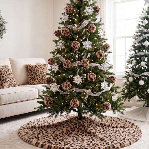 Leopard Print Christmas Ornaments - Faux Fur Balls for Holiday Decor, 2.3 Inches, Set of 12
