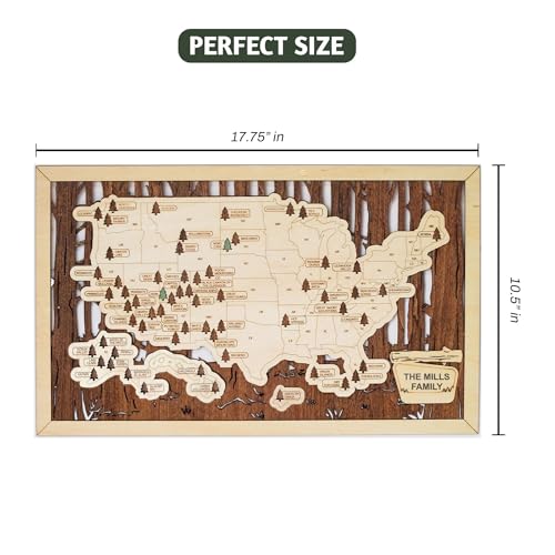 US National Parks Map Travel Tracker Wall Art with Personalization Marker