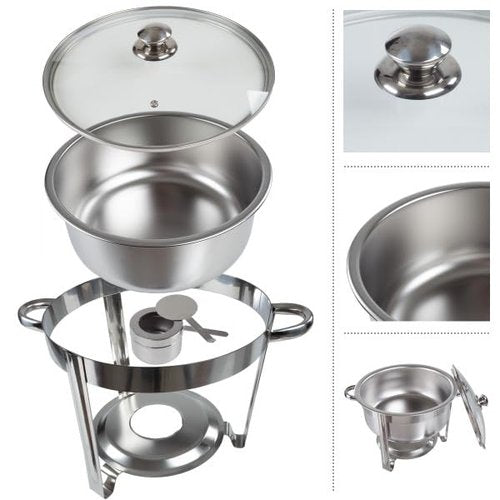 Round 7.5 QT Chafing Dish Buffet Set - Includes Water Pan, Food Pan, Fuel Holder, and Stand - Food Warmers for Parties by Classic Cuisine