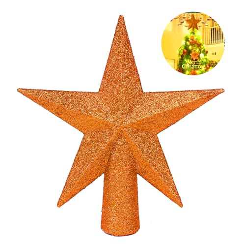 Orange Glitter Star Christmas Tree Topper - 6 Inch Holiday Ornament