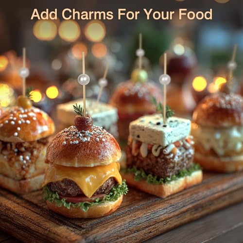 200PCS White Pearl Cocktail Picks - 4.7-Inch Bamboo Appetizer Skewers