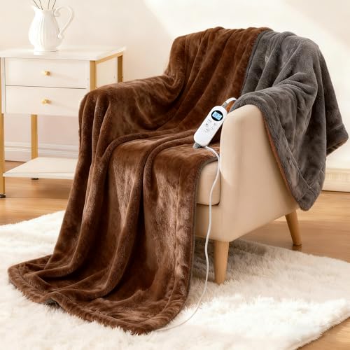 Electric Heated Throw Blanket 50x60, Soft Dual-Sided Flannel with 12 Settings
