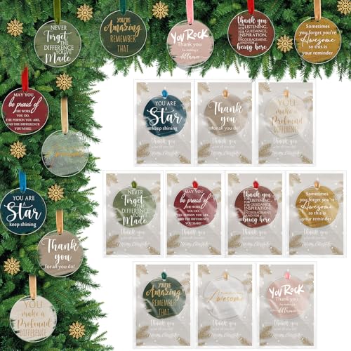 Kasyat 50 Sets Christmas Acrylic Ornaments with Gratitude Cards – Employee Appreciation Gift, 10 Colors