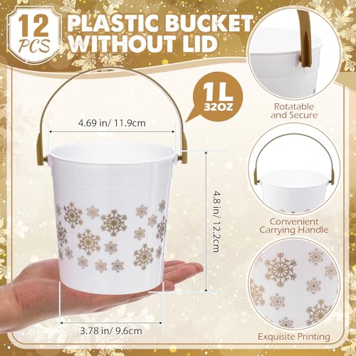 Meekoo 12-Pack Gold Snowflake Plastic Buckets Holiday Gift & Party Decorations