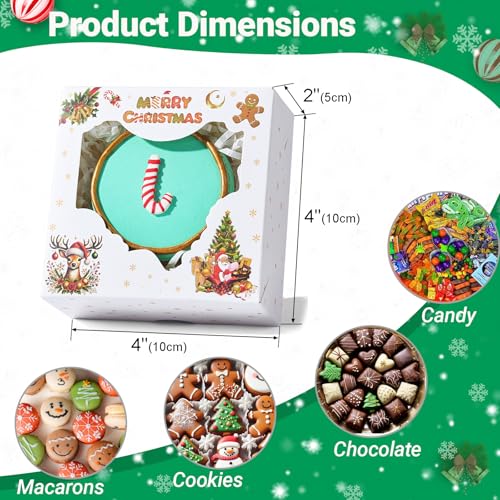 24Pcs 4x4x2 inch Christmas Bakery Boxes with Window - Flat Pack, 24-Pack JCXGRVC