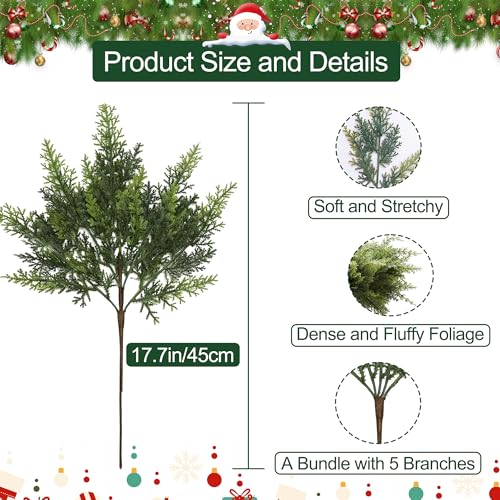 GlimLit 12Pcs 18in Real-Touch Cedar Branches - Green, Artificial Foliage