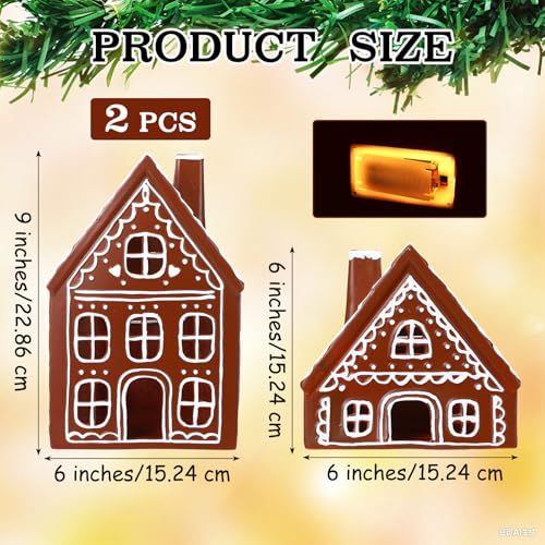 LED Gingerbread House Decorations – 2-Piece Ceramic Tabletop Nativities