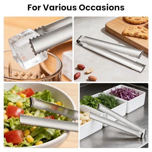 DAILY KISN Stainless Steel Ice Tongs with Teeth - Perfect for Cocktails & Food Serving