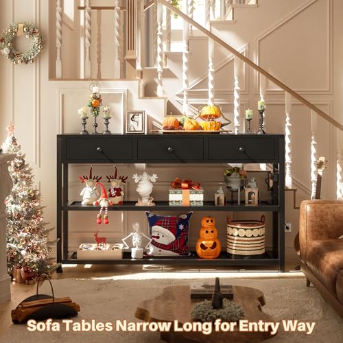 47-Inch Console Table with Drawers, Charging Outlets, and Storage Shelves