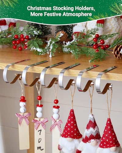 Adjustable Christmas Stocking Holders for Mantle - Set of 6, Silver