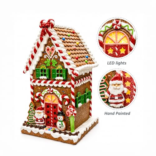 Moments in Time Antique Christmas Gingerbread House with LED Lights Hand-Painted Holiday Decor