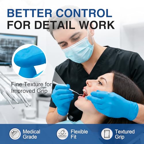 Blue Nitrile Disposable Exam Gloves - Powder Free, 3-Mil Food Safe