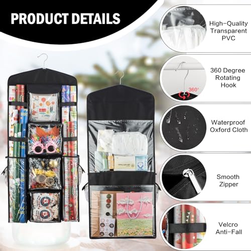 Double-Sided Hanging Wrapping Paper Organizer and Gift Bag Storage Holder