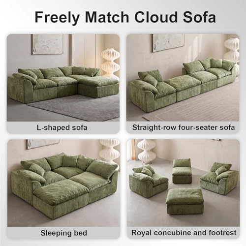 Oversized Modular Cloud Sectional Sofa with Chaise Lounge in Green Chenille