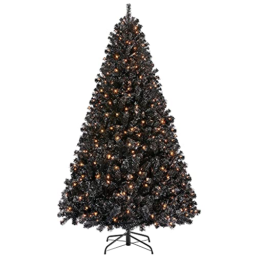 6ft Prelit Black Artificial Christmas Tree with 300 Warm Lights & Metal Stand