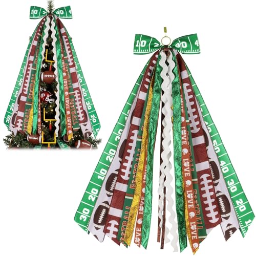 Football Wreath Sash with 9 Ribbon Streamers - 27.5 Inch Door Bow