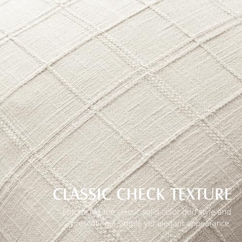 Linen Check Throw Pillow Covers Set of 2, 20x20 Inch - Natural Beige