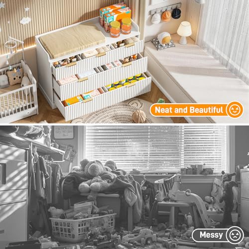 Vabches 7-Drawer Baby Dresser with White Finish, Kids Nursery Storage Organizer