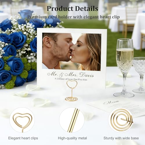 20-Piece Heart-Shaped Table Number Holders, Gold Metal Place Card Stands
