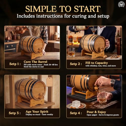 2 Liter American Oak Aging Barrel Mini Whiskey Keg with Stand and Spigot