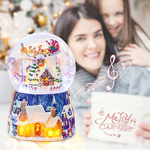 Christmas Snow Globe Music Box with LED Lights - Plays 14 Songs